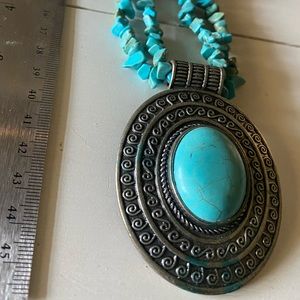 Oval Pendant Natural Stone Turquoises Necklace Silver Plated Fashion Jewelry